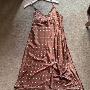 Japna Rust Brown Polka Dot Satin Slip Dress